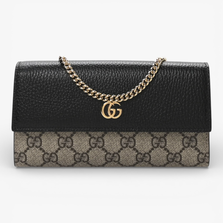 Gucci Dollar Calfskin GG Supreme Monogram Petite GG Marmont Wallet Chain Bag