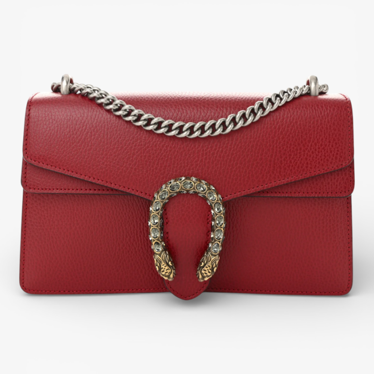 Gucci Dollar Calfskin Swarovski Crystal Small Dionysus Shoulder Bag Hibiscus Red