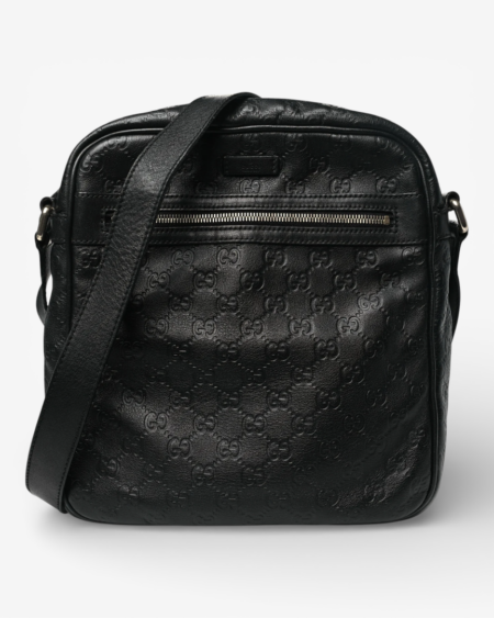 Gucci Guccissima Flat Messenger Bag Black