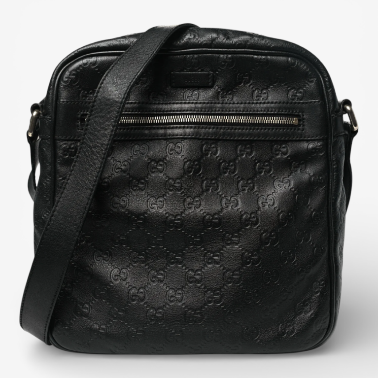 Gucci Guccissima Flat Messenger Bag Black