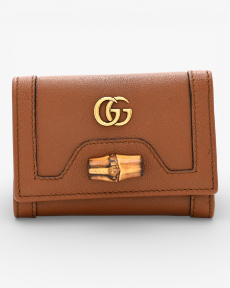 Gucci Wonka Grain Calfskin Diana Tri Fold Wallet Cuir