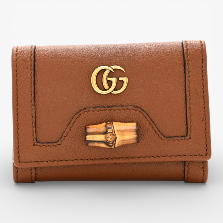 Gucci Wonka Grain Calfskin Diana Tri Fold Wallet Cuir