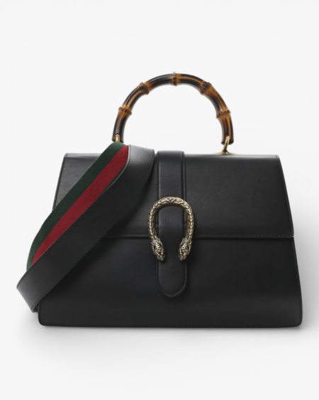 Gucci Moon Calfskin Web Large Dionysus Bamboo Top Handle Bag Black