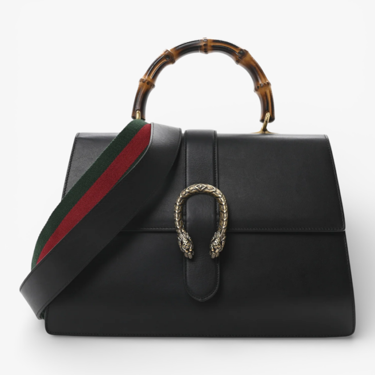 Gucci Moon Calfskin Web Large Dionysus Bamboo Top Handle Bag Black