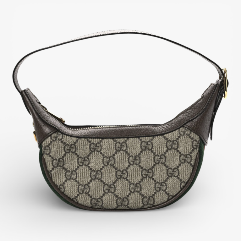 Gucci GG Supreme Monogram Textured Calfskin Web Mini Ophidia Half Moon Hobo