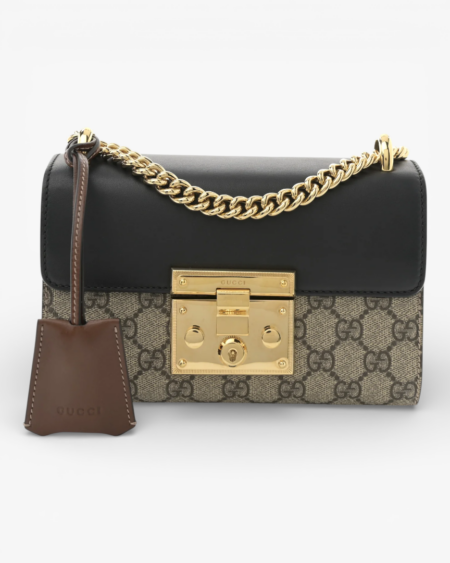 Gucci GG Supreme Monogram Calfskin Small Padlock Shoulder Bag Beige Black