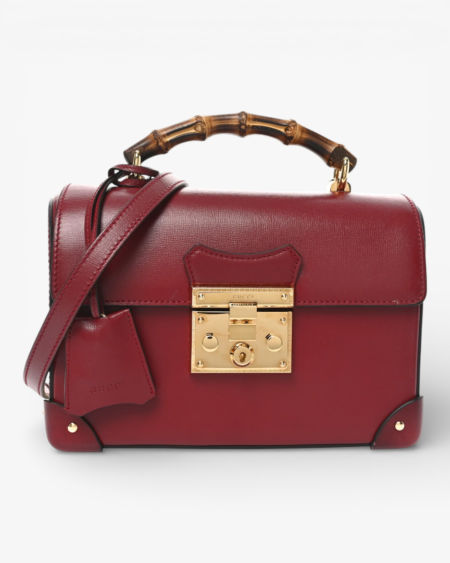 Gucci Azalea Calfskin Small Padlock Bamboo Shoulder Bag Romantic Cerise