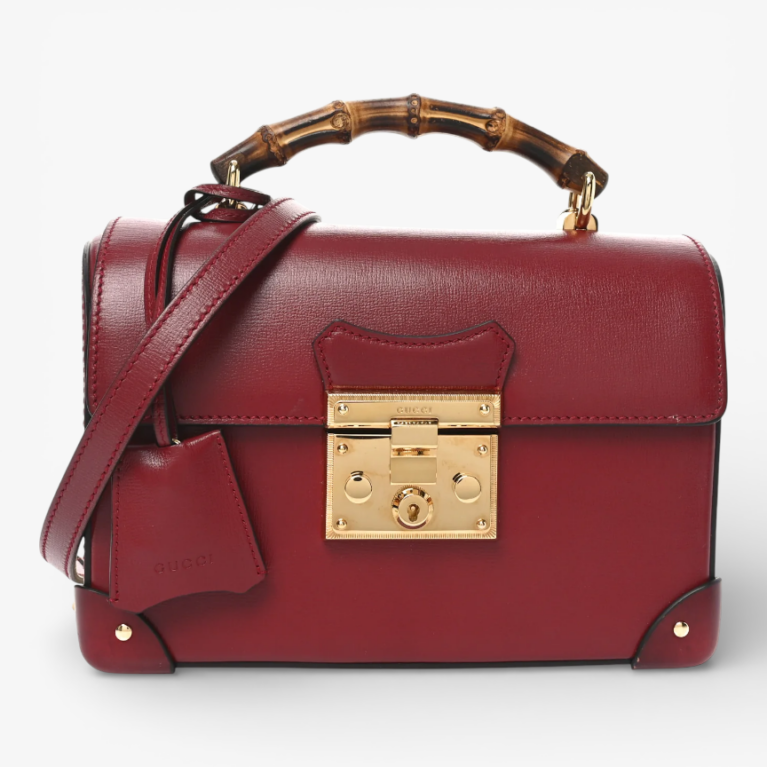 Gucci Azalea Calfskin Small Padlock Bamboo Shoulder Bag Romantic Cerise