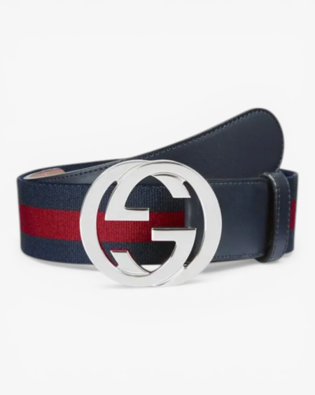 Gucci Web Belt with Interlocking G Buckle Blue & Red 40mm