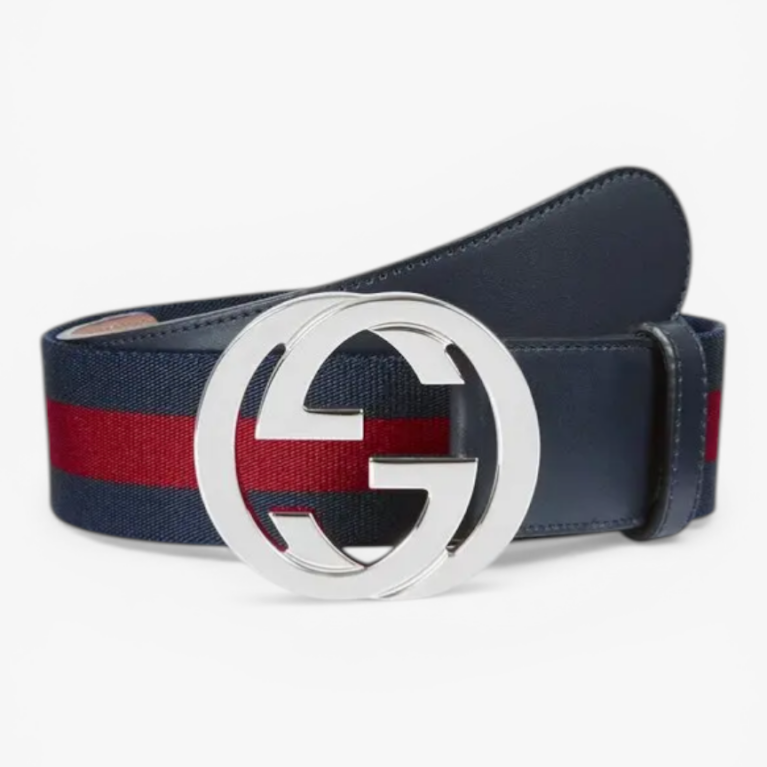 Gucci Web Belt with Interlocking G Buckle Blue & Red 40mm