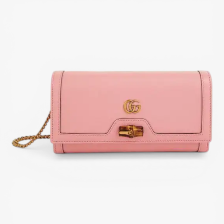Gucci Diana Continental Wallet Black Leather with Bamboo Closure