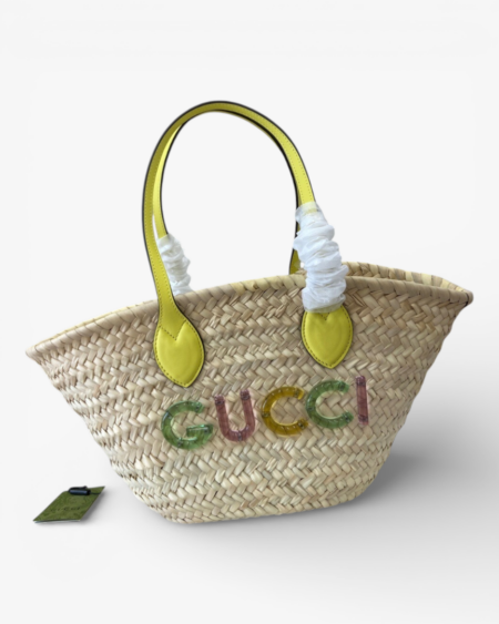 Mini Straw Tote with Gucci Logo