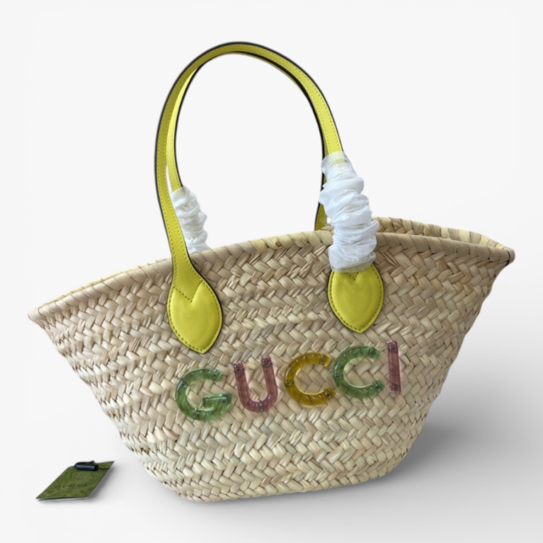 Mini Straw Tote with Gucci Logo