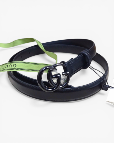 Gucci GG Marmont Thin Leather Belt with Tonal Double G Buckle 20mm