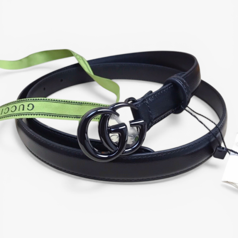 Gucci GG Marmont Thin Leather Belt with Tonal Double G Buckle 20mm