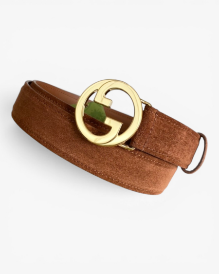 Gucci Blondie Dark Blue Suede Belt with Archival Monogram Hardware