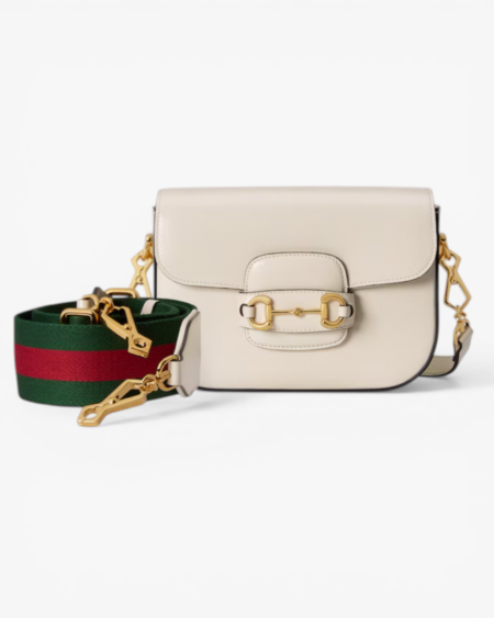 Gucci Horsebit 1955 Mini Bag GG Canvas with White Leather Trim