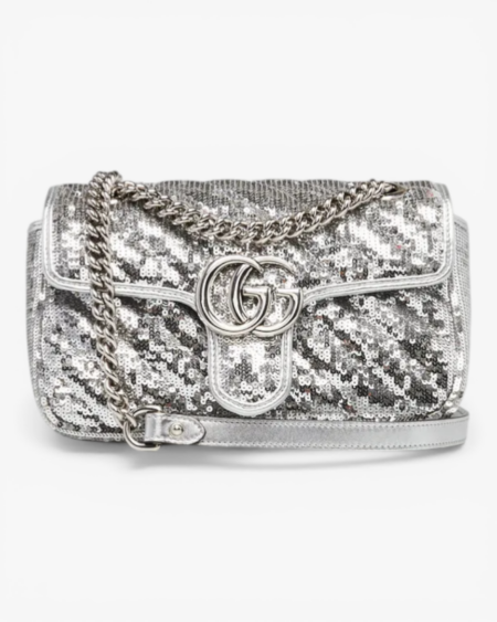 Gucci GG Marmont Mini Sequin Shoulder Bag ash