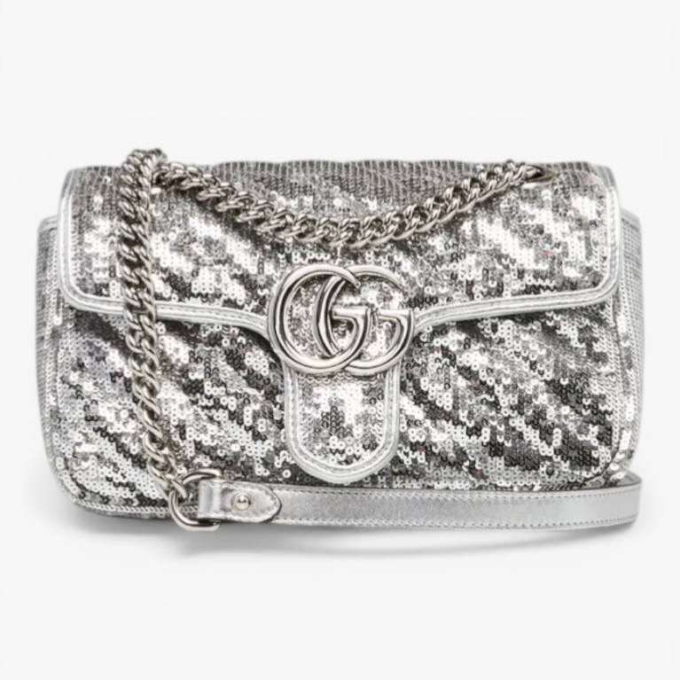 Gucci GG Marmont Mini Sequin Shoulder Bag ash