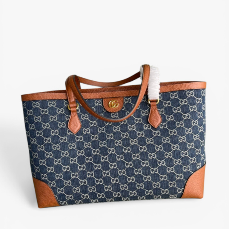 Gucci Ophidia GG Medium Tote Bag Jacquard Denim