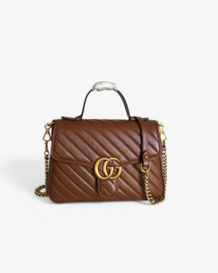 Gucci GG Marmont Small Top Handle Bag Brown Matelassé Leather