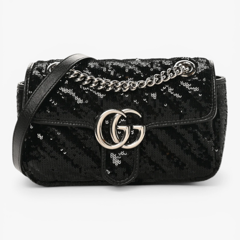 Gucci GG Marmont Mini Sequin Shoulder Bag Black