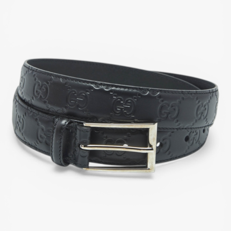 Gucci GG Leather Belt with Palladium Square Buckle 4.0cm Silver