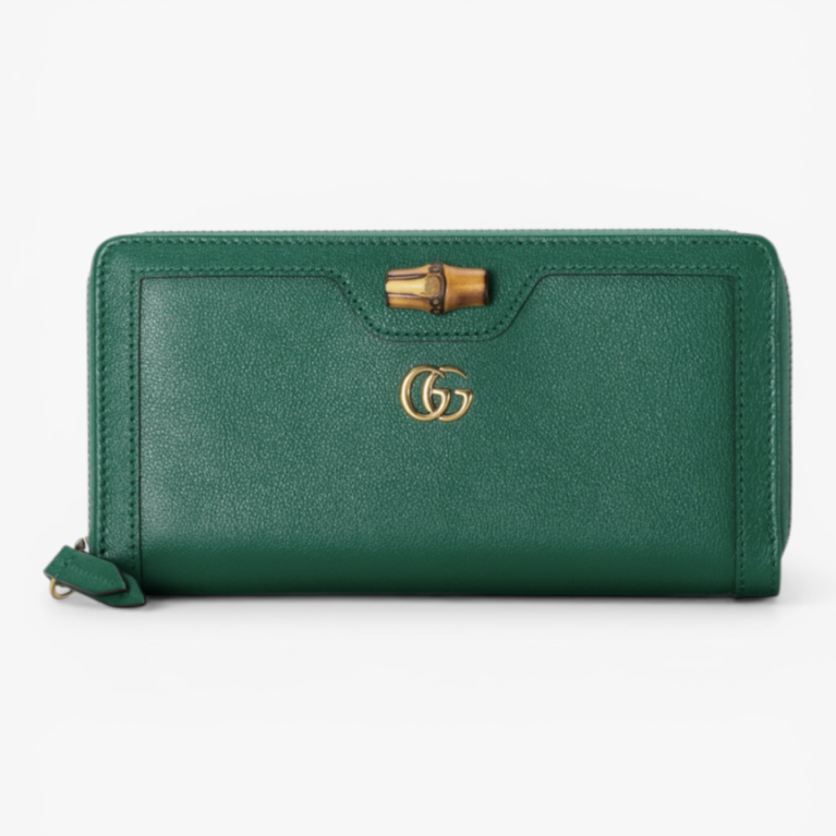 Gucci Diana Continental Wallet Black Leather with Bamboo Closure