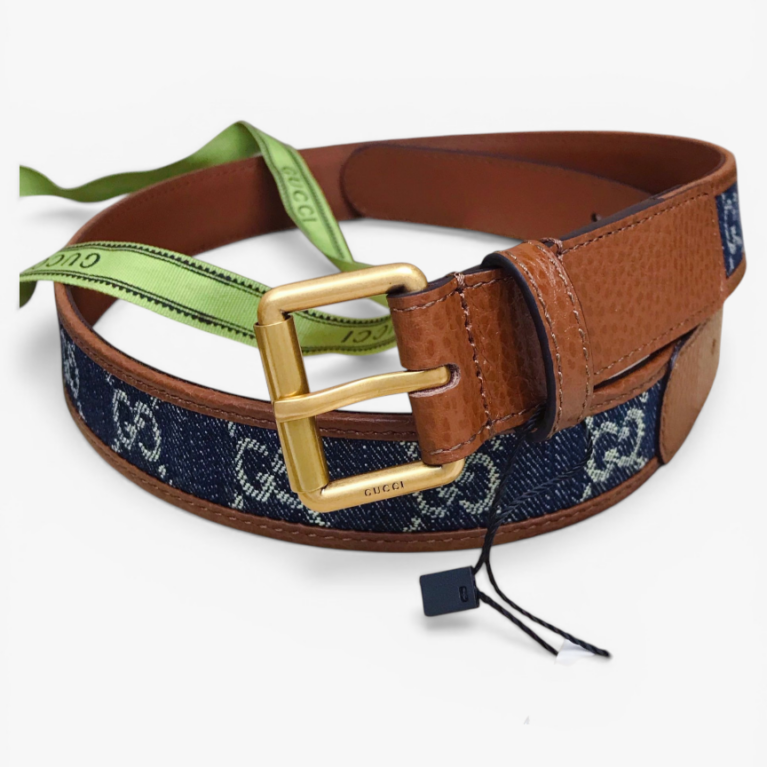 Gucci GG Denim Belt with Square Buckle