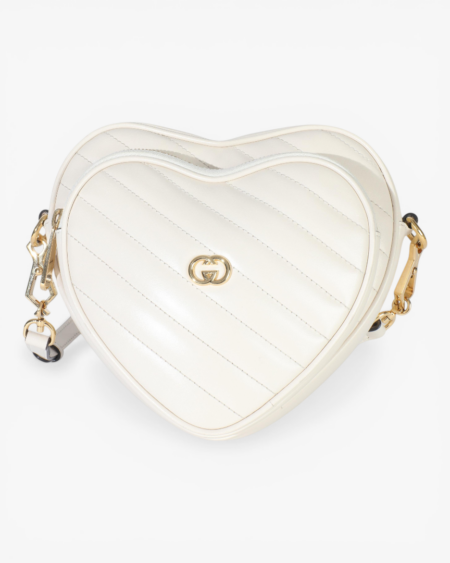 Interlocking G Mini Heart Shoulder Bag White
