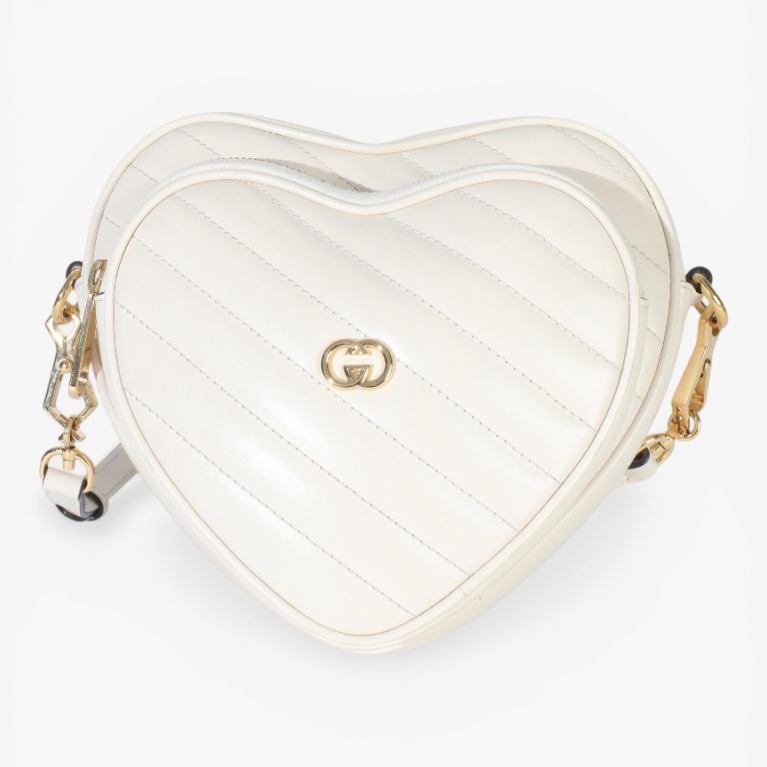 Interlocking G Mini Heart Shoulder Bag White
