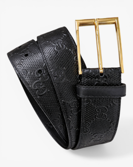 Gucci GG Leather Belt with Palladium Square Buckle 4.0cm Gold