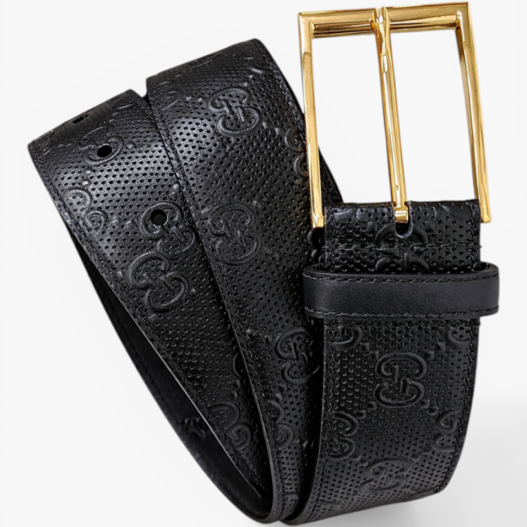Gucci GG Leather Belt with Palladium Square Buckle 4.0cm Gold