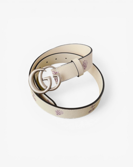 Gucci GG Marmont Thin Leather Belt Strawberry & Cherry Print Double G 30mm