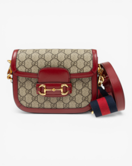 Gucci Horsebit 1955 Mini Bag GG Canvas with White Leather Trim