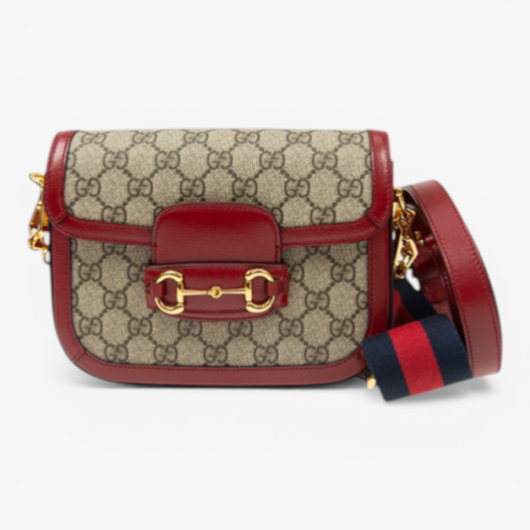 Gucci Horsebit 1955 Mini Bag GG Canvas with White Leather Trim