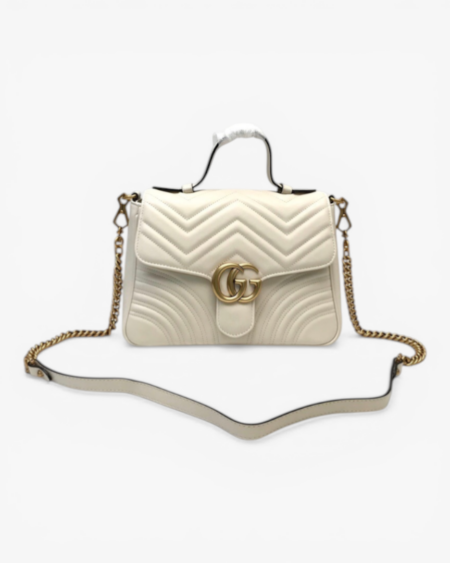 Gucci GG Marmont Small Top Handle Bag White Matelassé Leather