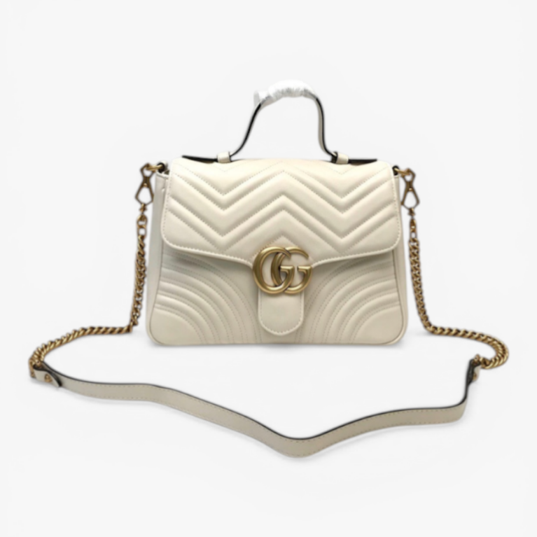 Gucci GG Marmont Small Top Handle Bag White Matelassé Leather