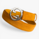 Gucci Blondie Dark Blue Suede Belt with Archival Monogram Buckle