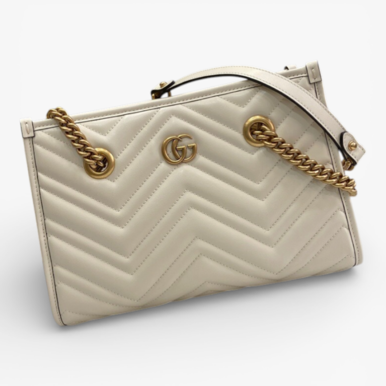 Gucci GG Marmont Small Quilted Tote Bag White