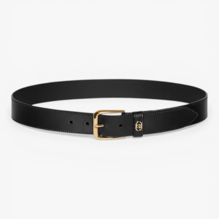 Gucci Leather Belt with Square Buckle and Interlocking G