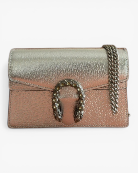 Metallic Leather Dionysus Long Wallet with Crystal Tiger Head