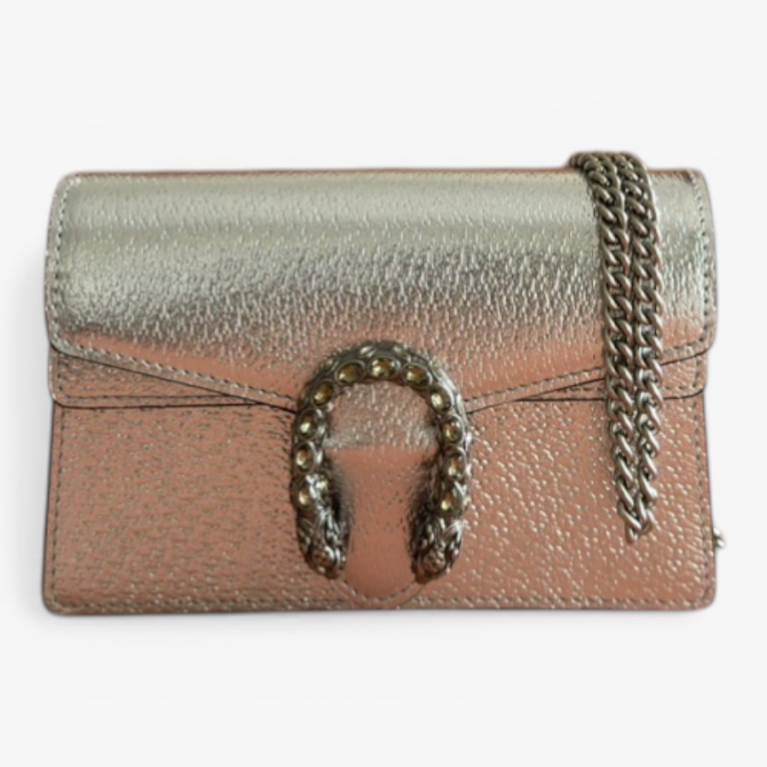 Metallic Leather Dionysus Long Wallet with Crystal Tiger Head