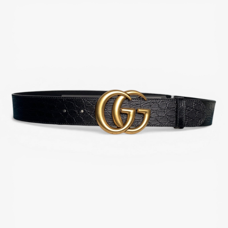 Gucci GG Marmont Caiman Leather Belt with Shiny Double G Buckle 40mm