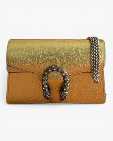 Metallic Leather Dionysus Long Wallet with Crystal Tiger Head