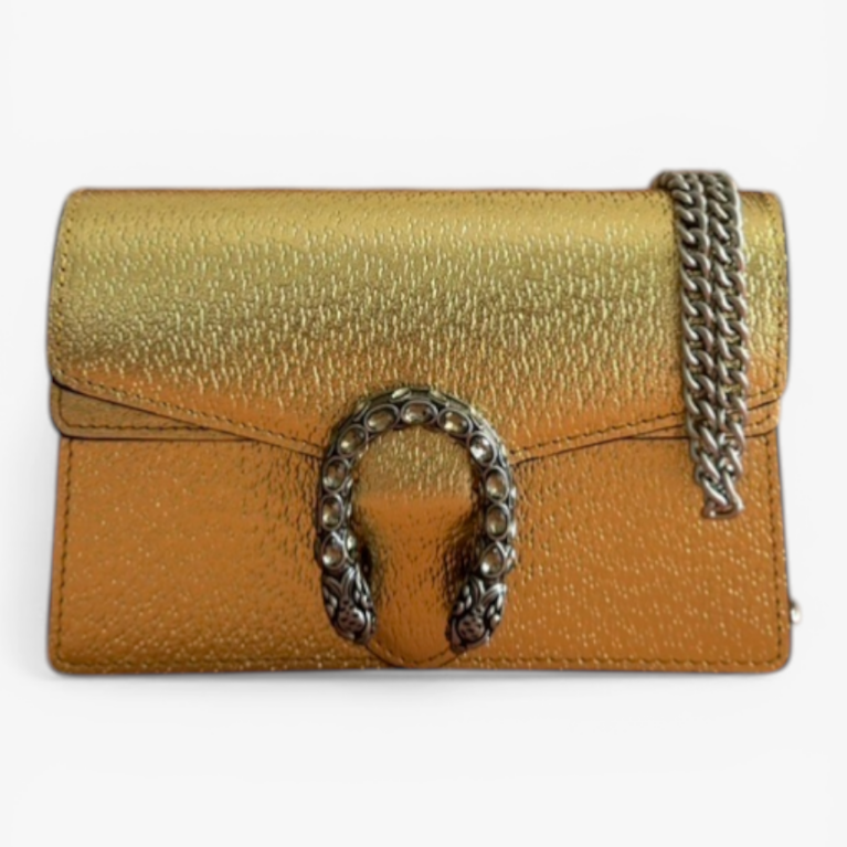 Metallic Leather Dionysus Long Wallet with Crystal Tiger Head