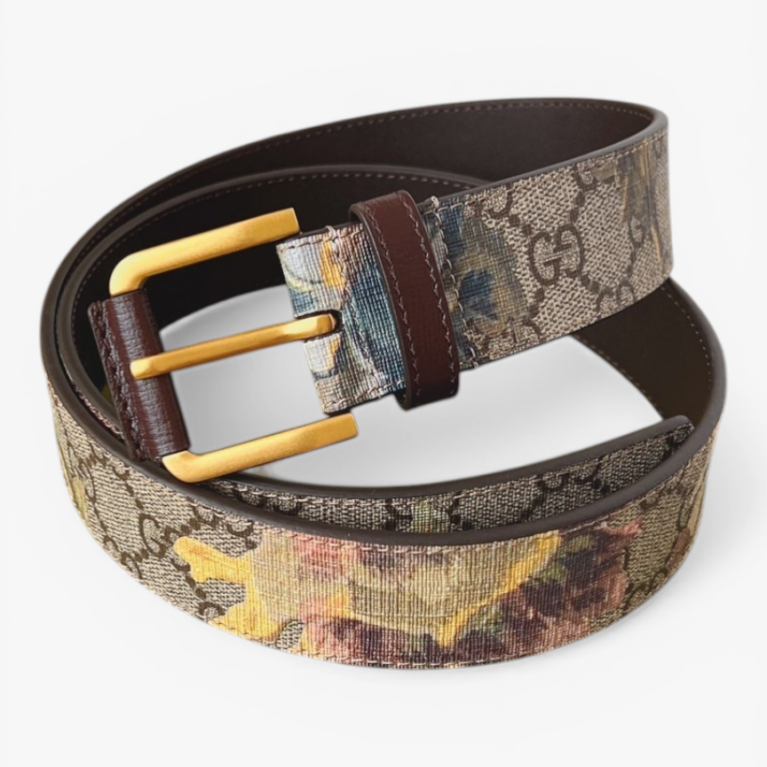 Gucci GG Carnation Print Belt GG Supreme Canvas Square Buckle 35mm
