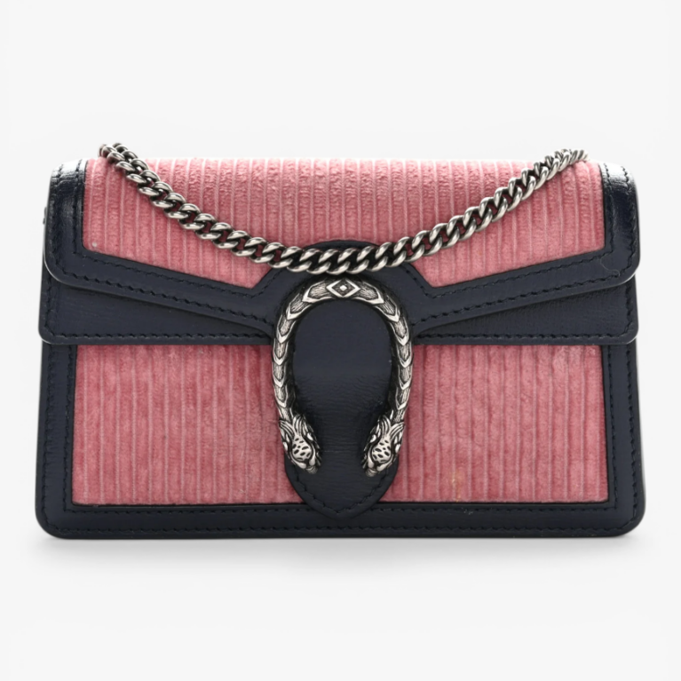 Gucci Dionysus Small Shoulder Bag Pink Corduroy with Blue Leather