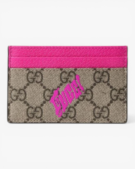 Bi-Color GG Monogram Card Case with Print Pink