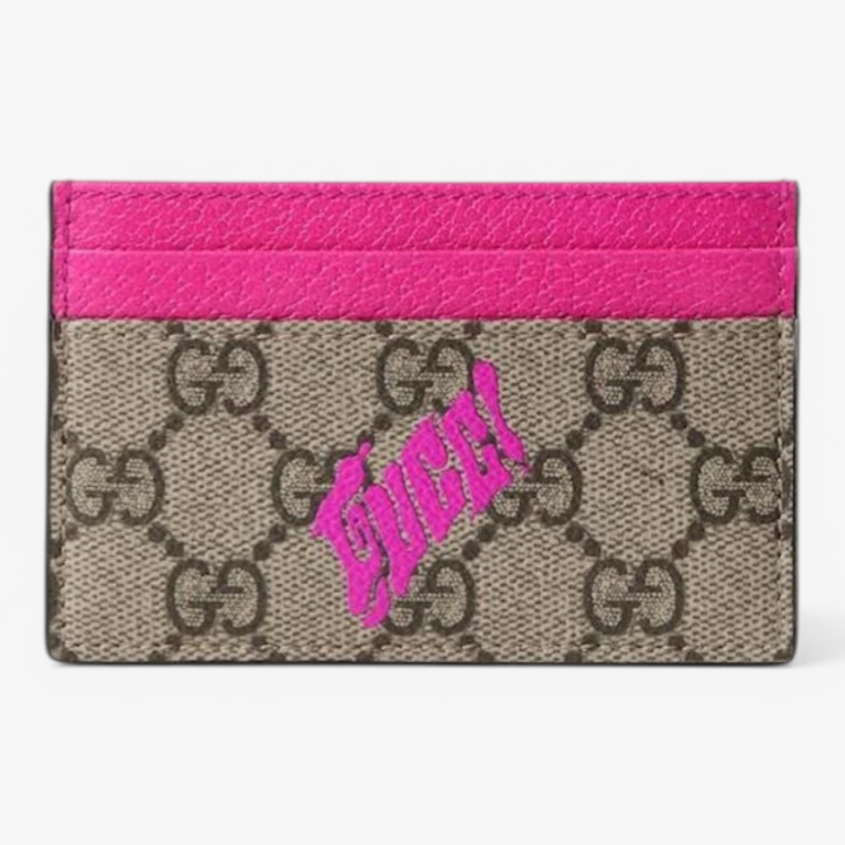 Bi-Color GG Monogram Card Case with Print Pink
